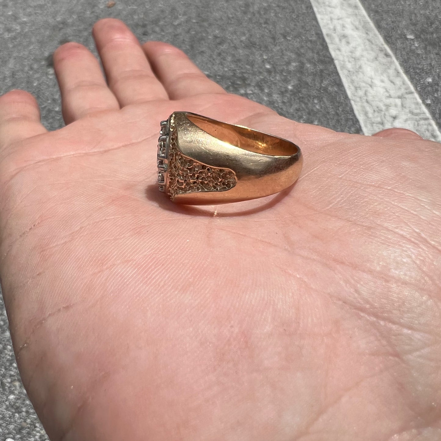 Vintage 14k Brutalist Natural Diamond Kentucky Cluster Ring (10.5)