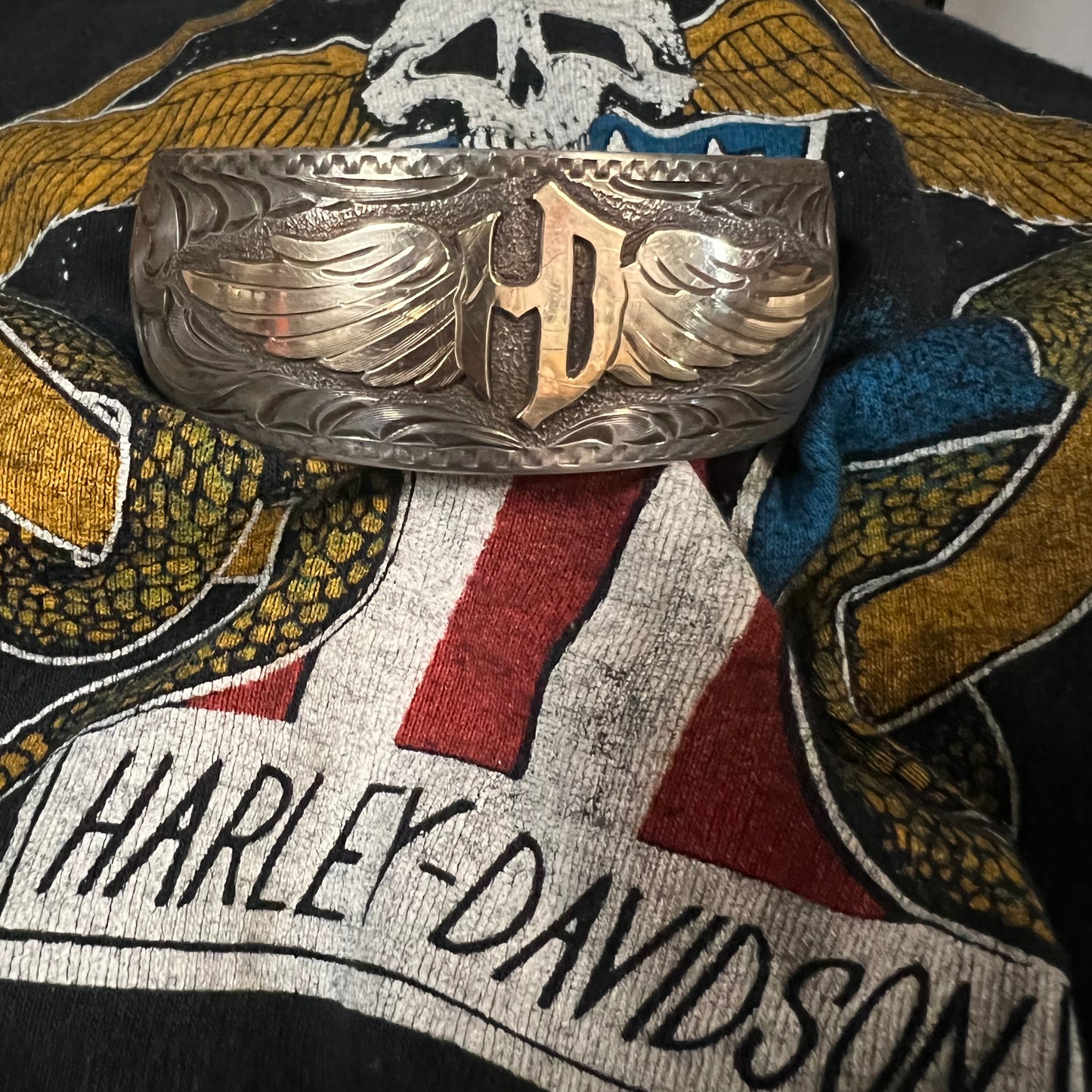 Vintage Sterling/10K G.F Harley Davidson Artist Signed Cuff