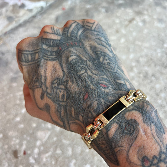 1980’s/90’s Italian 14k And Black Onyx Masculine Link Bracelet