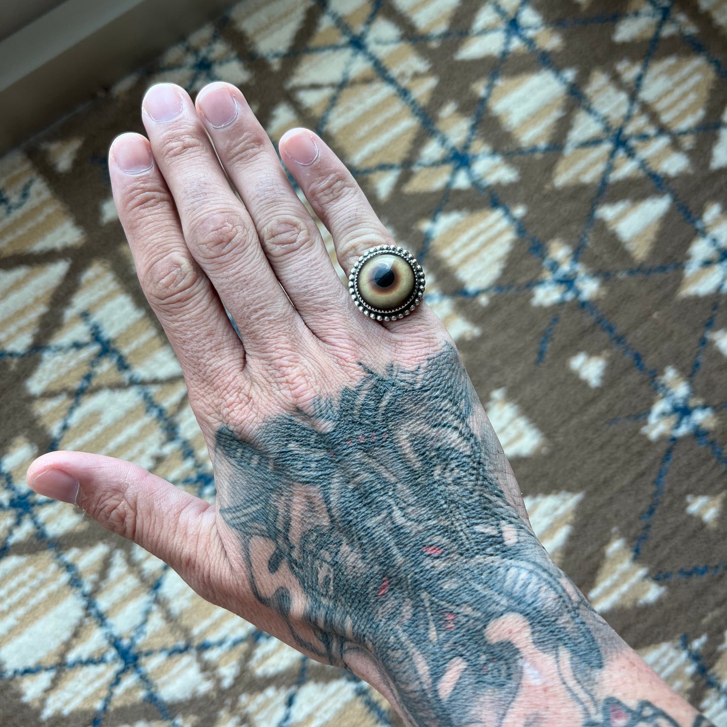 Mid-Century Sterling/.925 Southwestern Handmade Prosthetic Glass Eye Ring