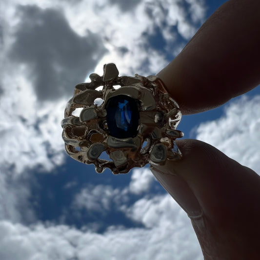 Vintage 14k Blue Sapphire Heavyweight Nugget Ring