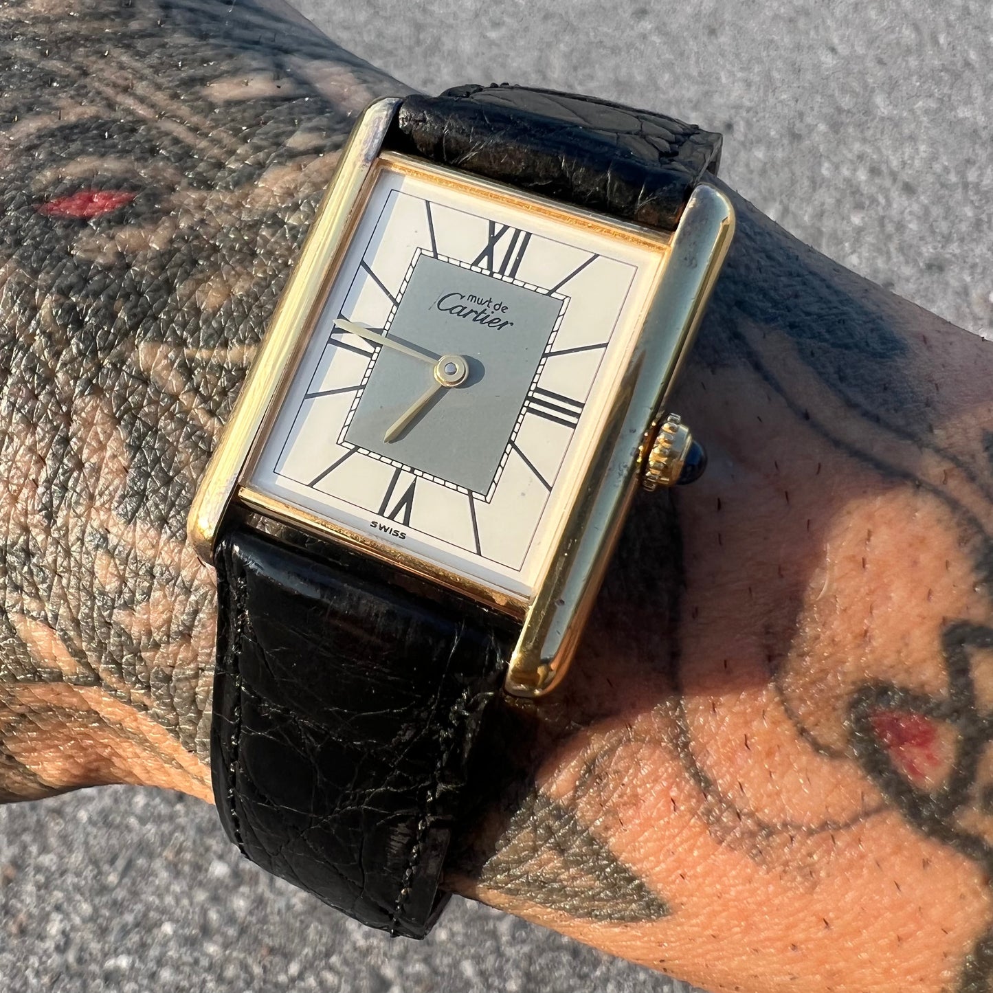 1990’s Cartier Tank Vermeil Watch With Alligator Deployment Strap