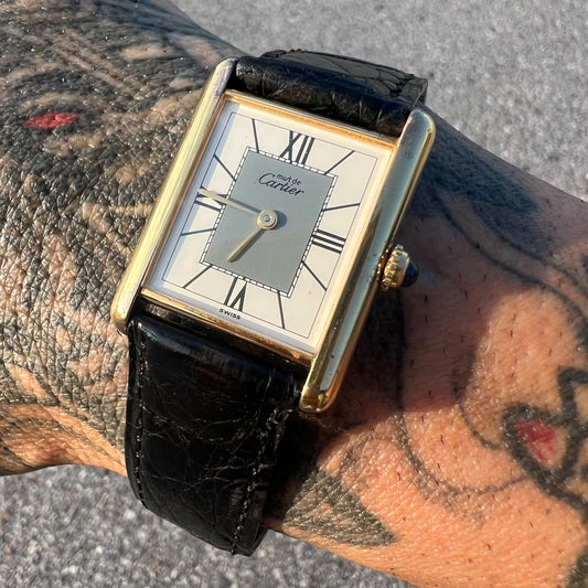1990’s Cartier Tank Vermeil Watch With Alligator Deployment Strap