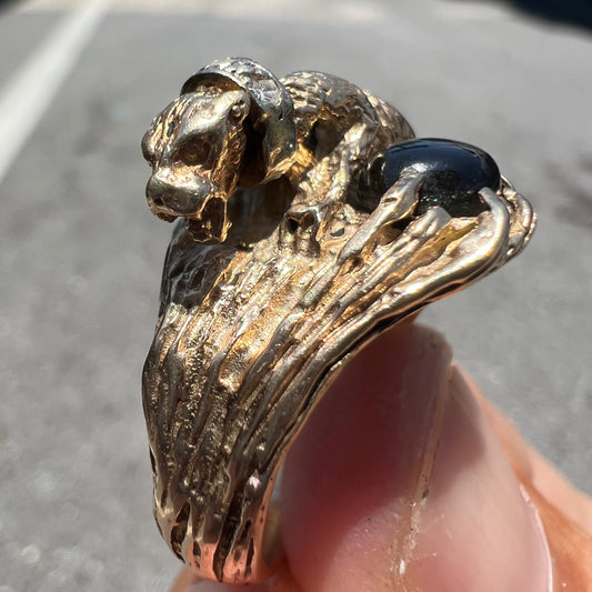 Vintage Custom 14k Stalking Panther Black Star Sapphire/Natural Diamond Ring