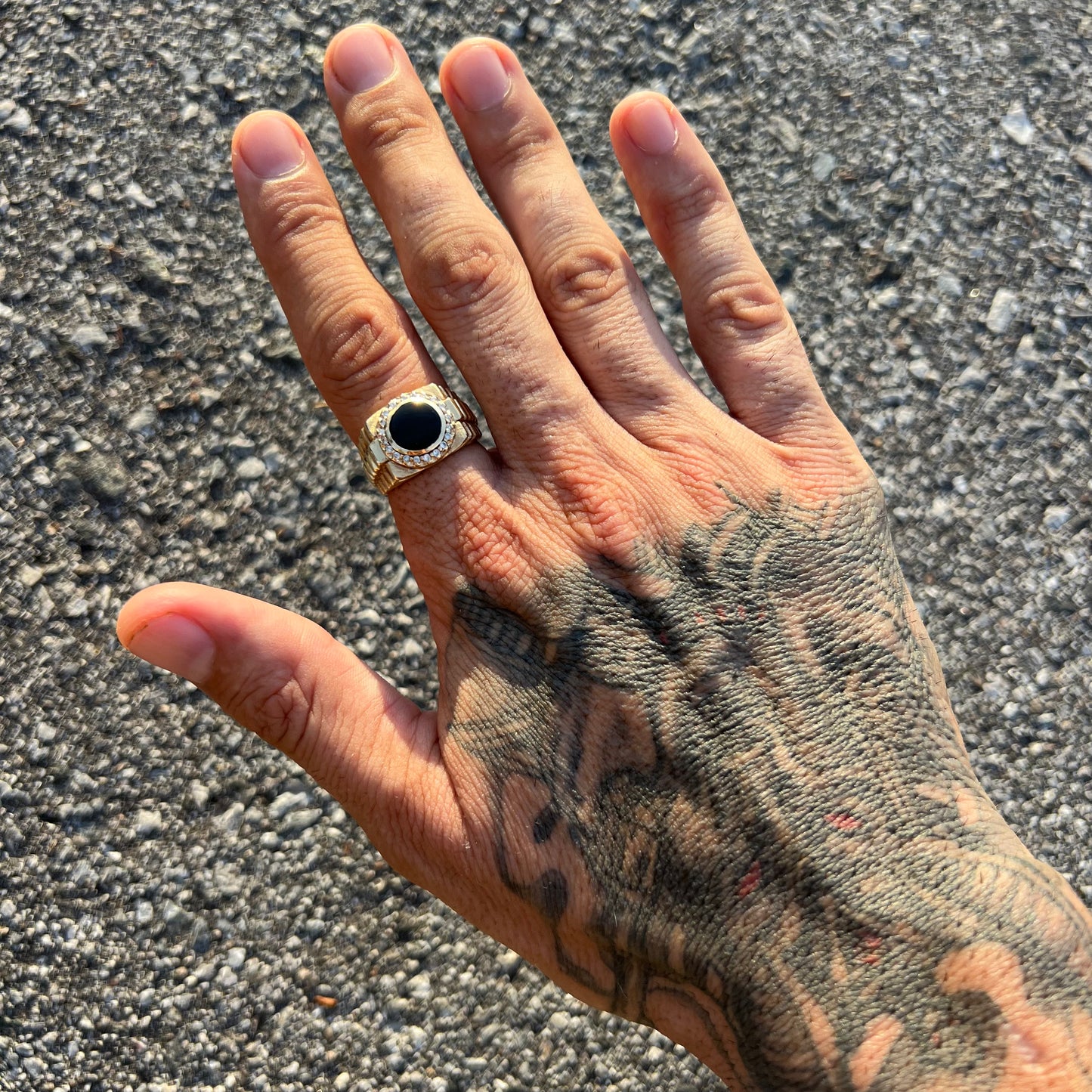1980’s 14k Black Onyx Natural Diamond Halo Rolex Style Ring (9)