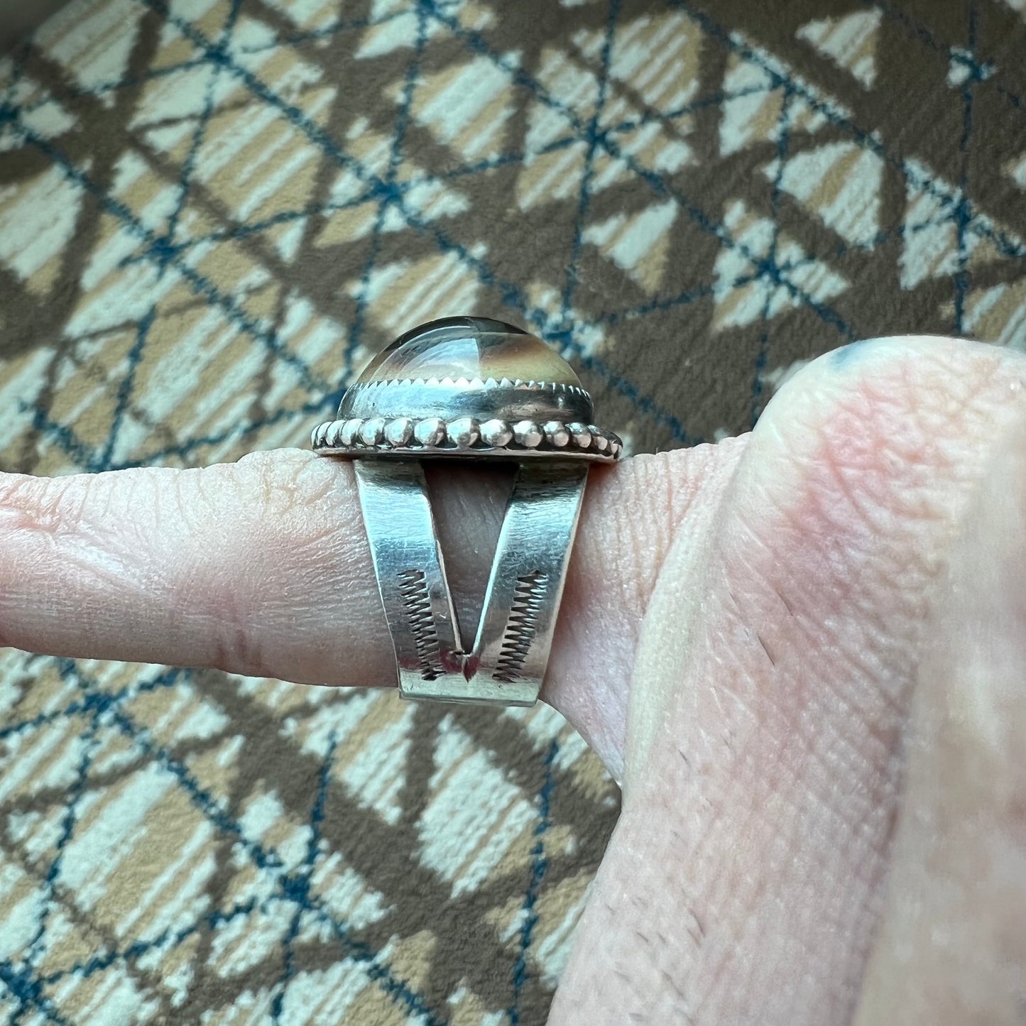 Mid-Century Sterling/.925 Southwestern Handmade Prosthetic Glass Eye Ring