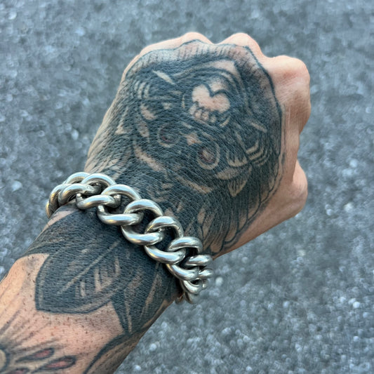 Circa 1920’s Solid Sterling/.925 Super Heavyweight Chunky Curb Link Bracelet