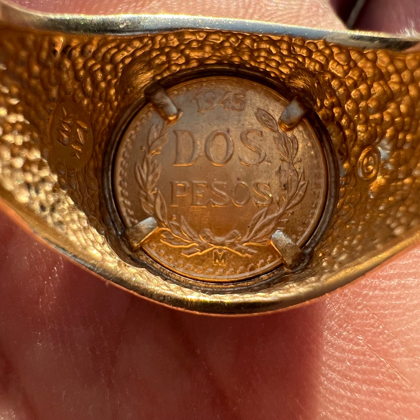 1945 Mexican Dos Pesos Gold Coin Ring (8.5)