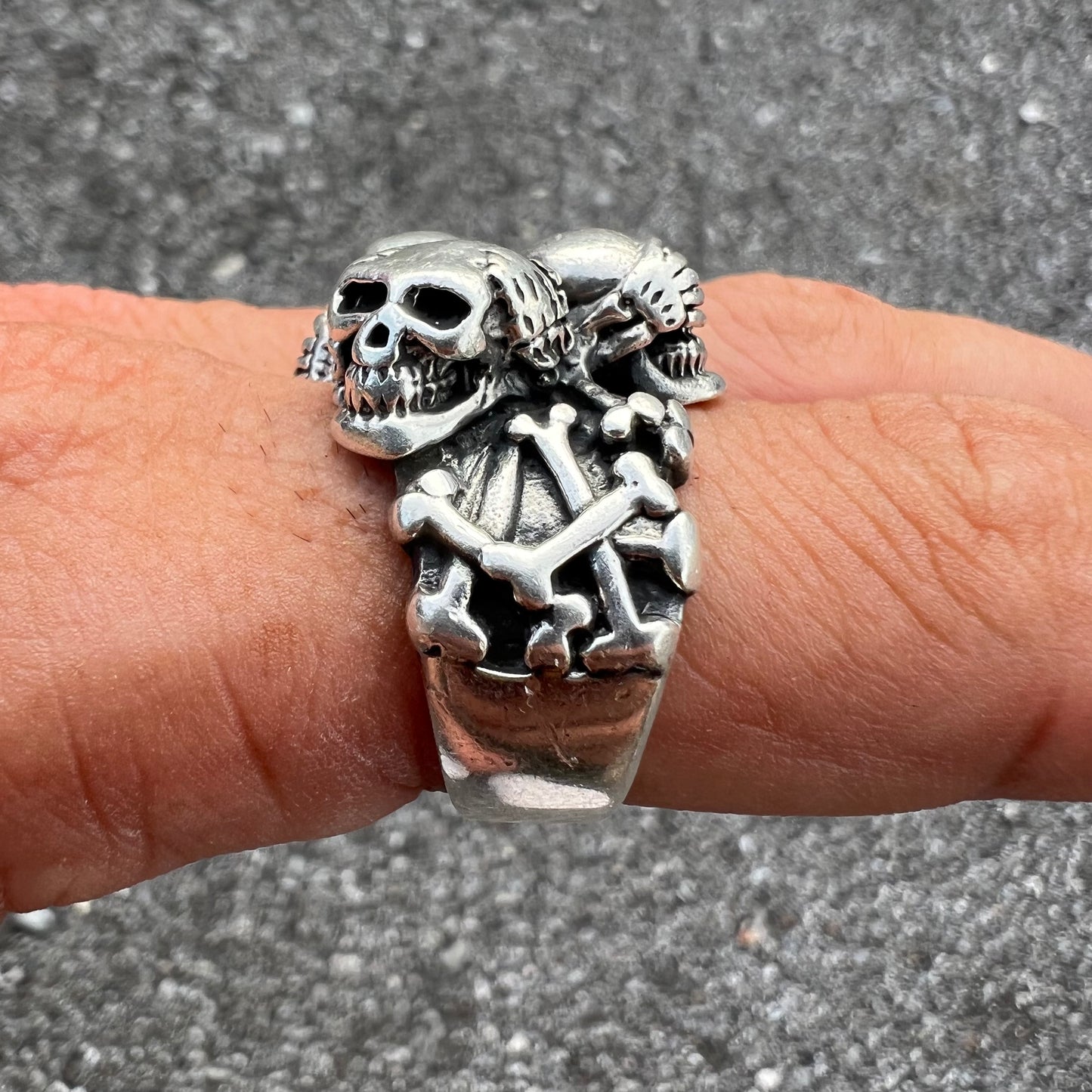 Heavyweight Sterling/.925 See,Speak,Hear No Evil Skull Ring (10.5)