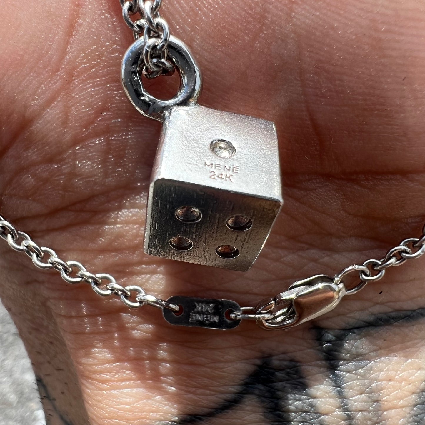 Solid Platinum Dice Pendant And Classic Link Chain By Menē