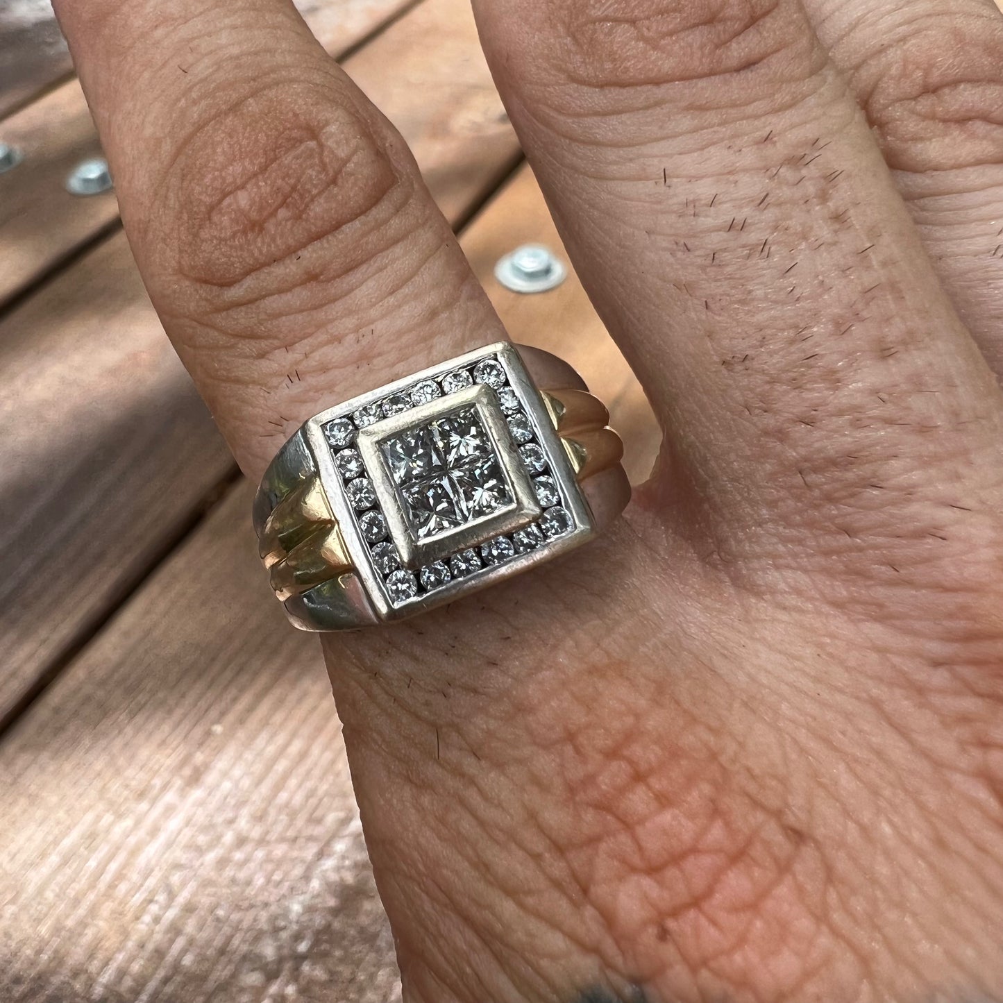 Vintage 14k Two-Tone 1.0CTW Diamond Cluster Ring (10.5)