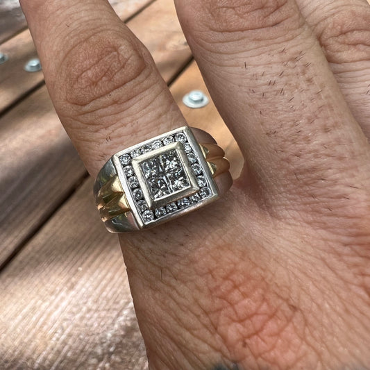 Vintage 14k Two-Tone 1.0CTW Diamond Cluster Ring (10.5)