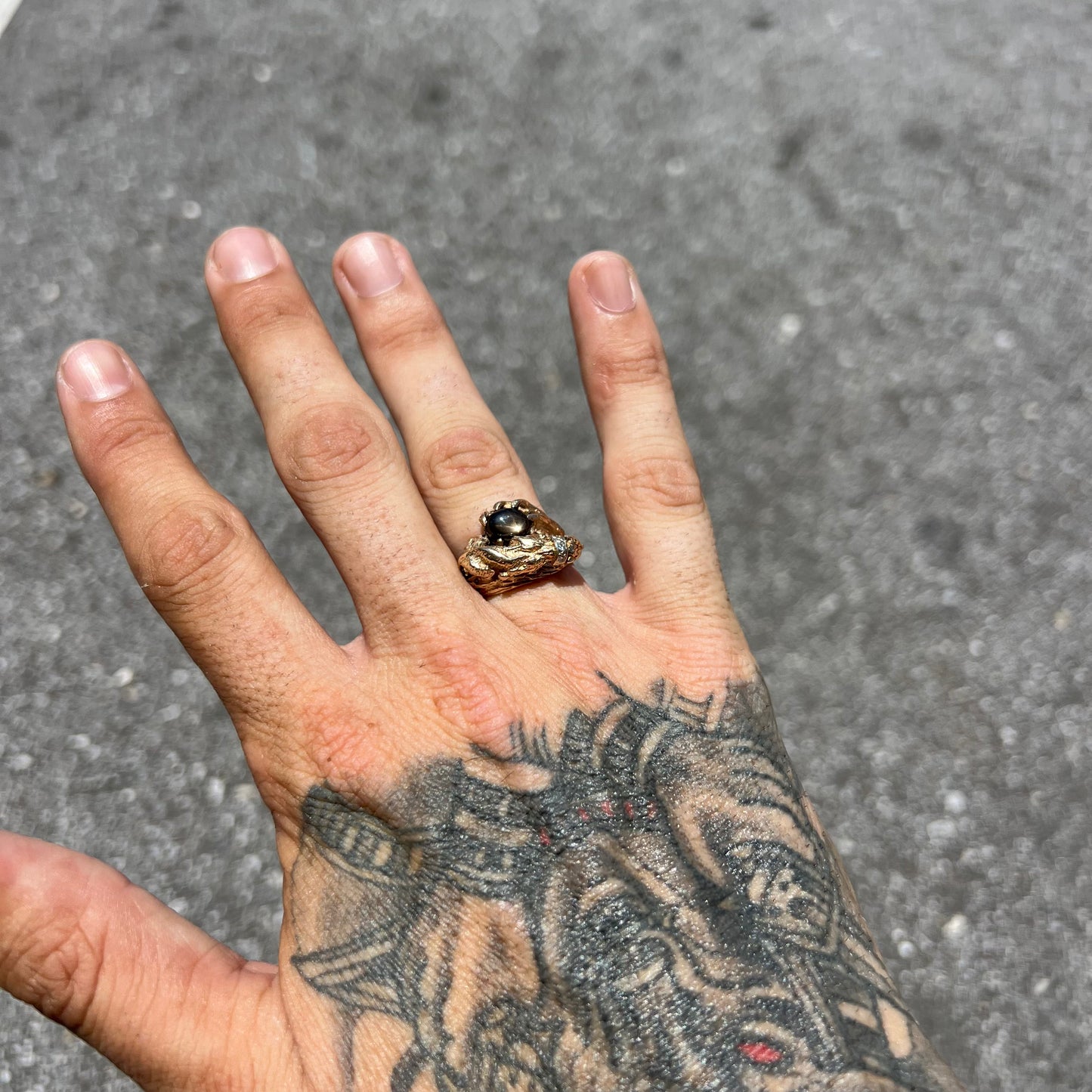 Vintage Custom 14k Stalking Panther Black Star Sapphire/Natural Diamond Ring
