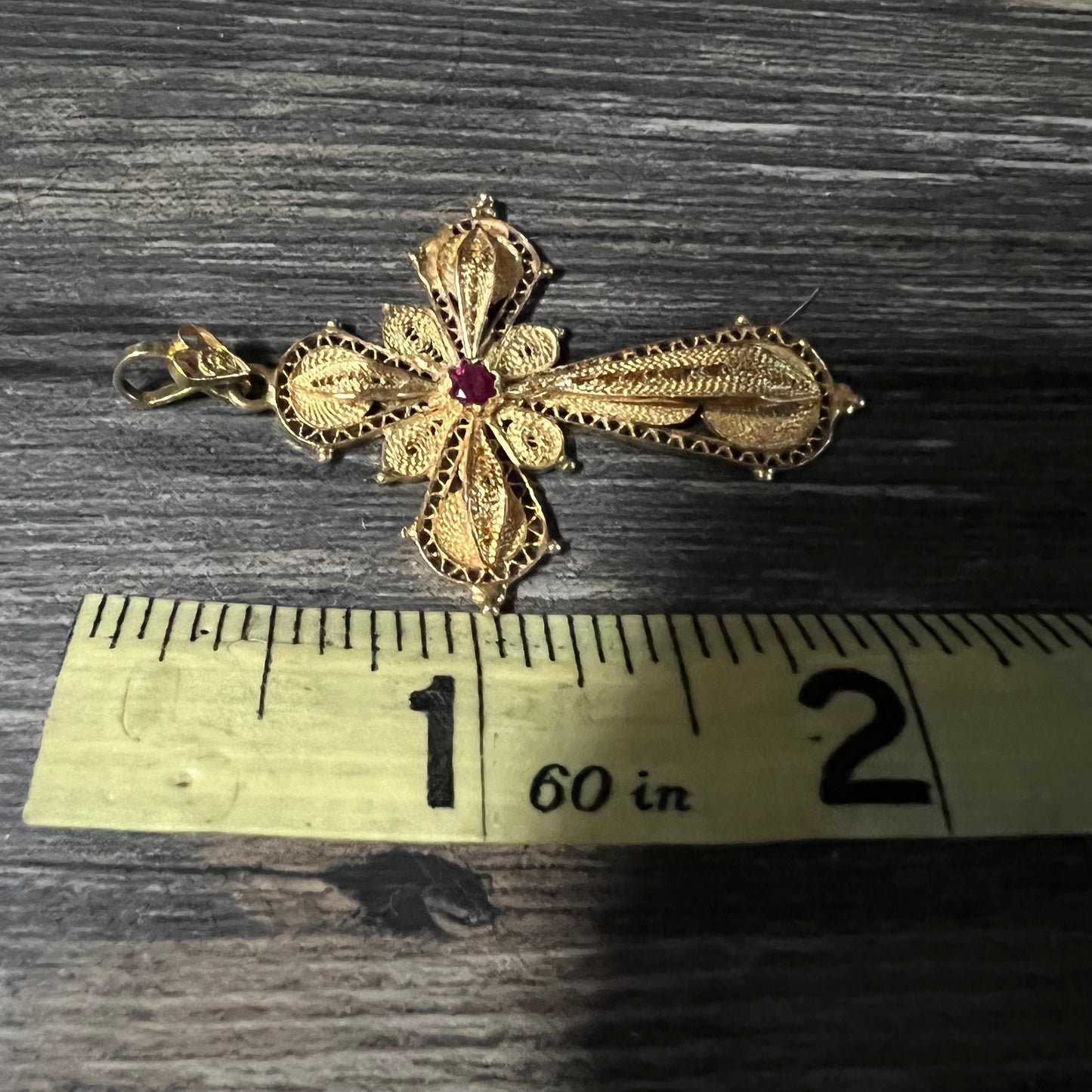 Antique 18k/Ruby Cannatille Cross Pendant