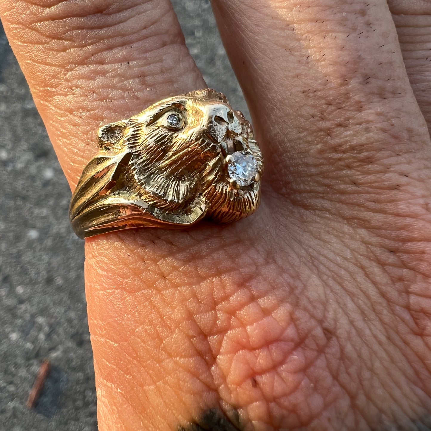 Vintage 14k Diamond Encrusted Tiger Ring