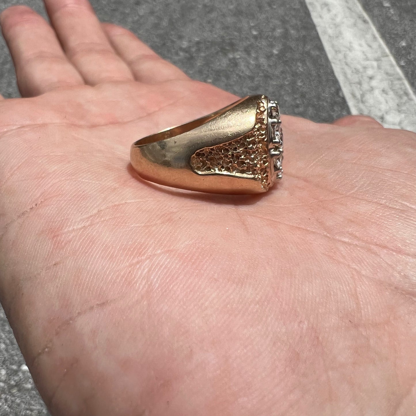 Vintage 14k Brutalist Natural Diamond Kentucky Cluster Ring (10.5)