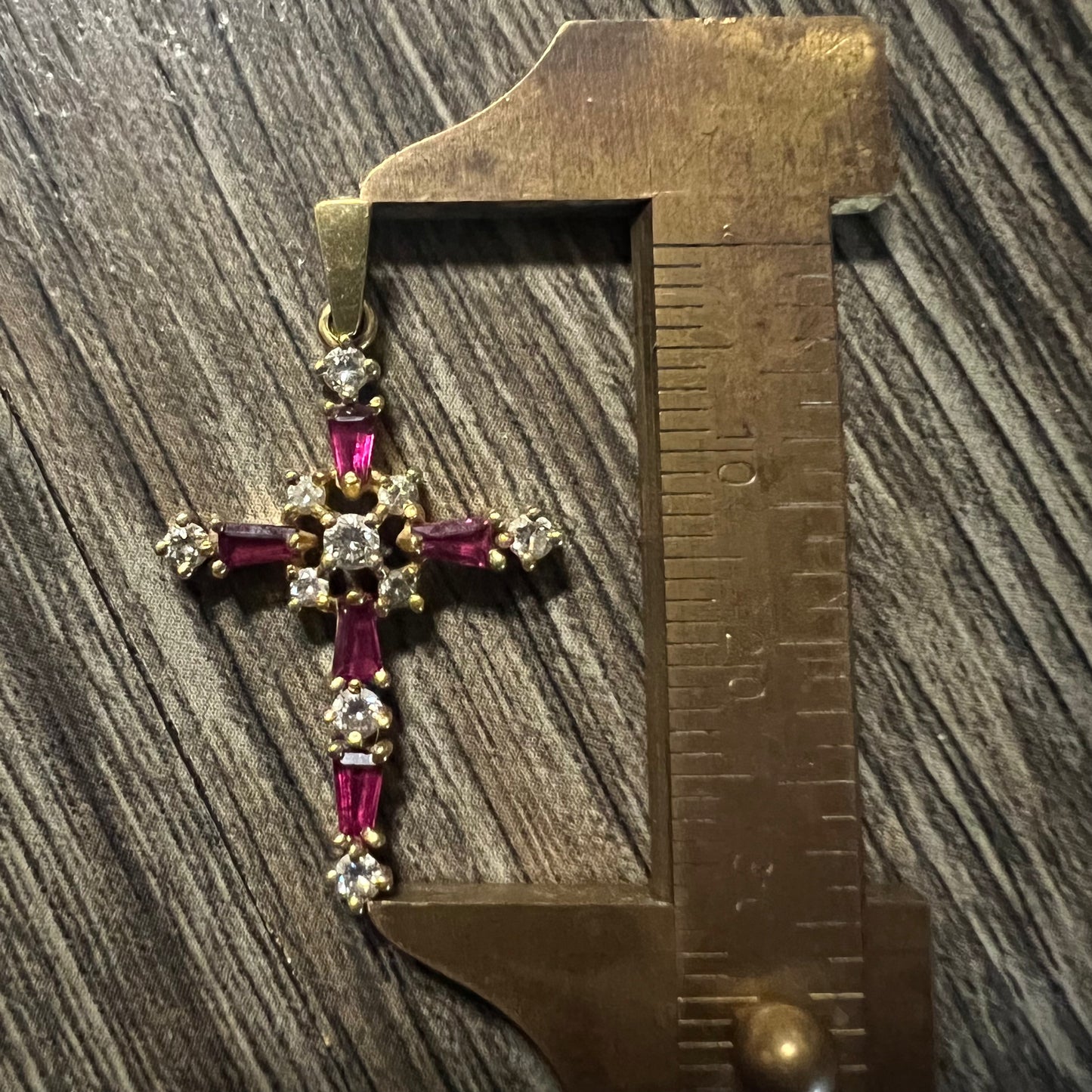 Vintage 18k Natural Diamond And Ruby Encrusted Cross Pendant