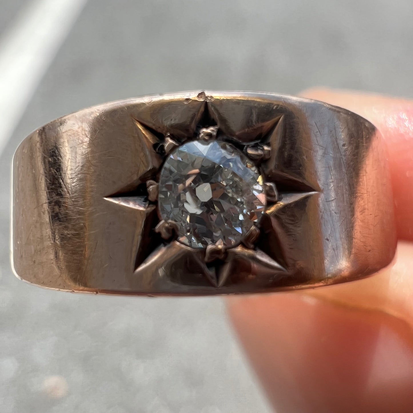 Victorian 14k Old Mine Cut Diamond Starburst Ring