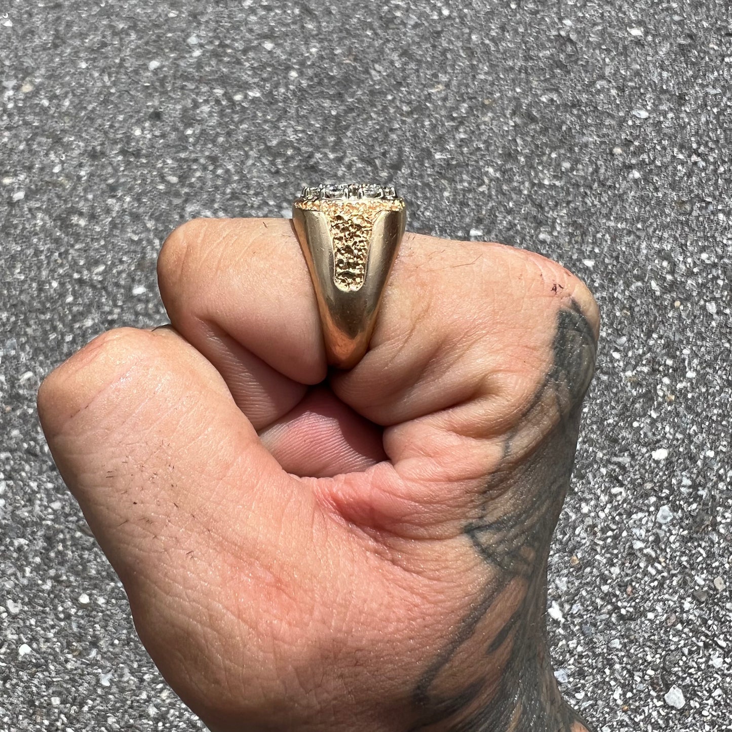 Vintage 14k Brutalist Natural Diamond Kentucky Cluster Ring (10.5)