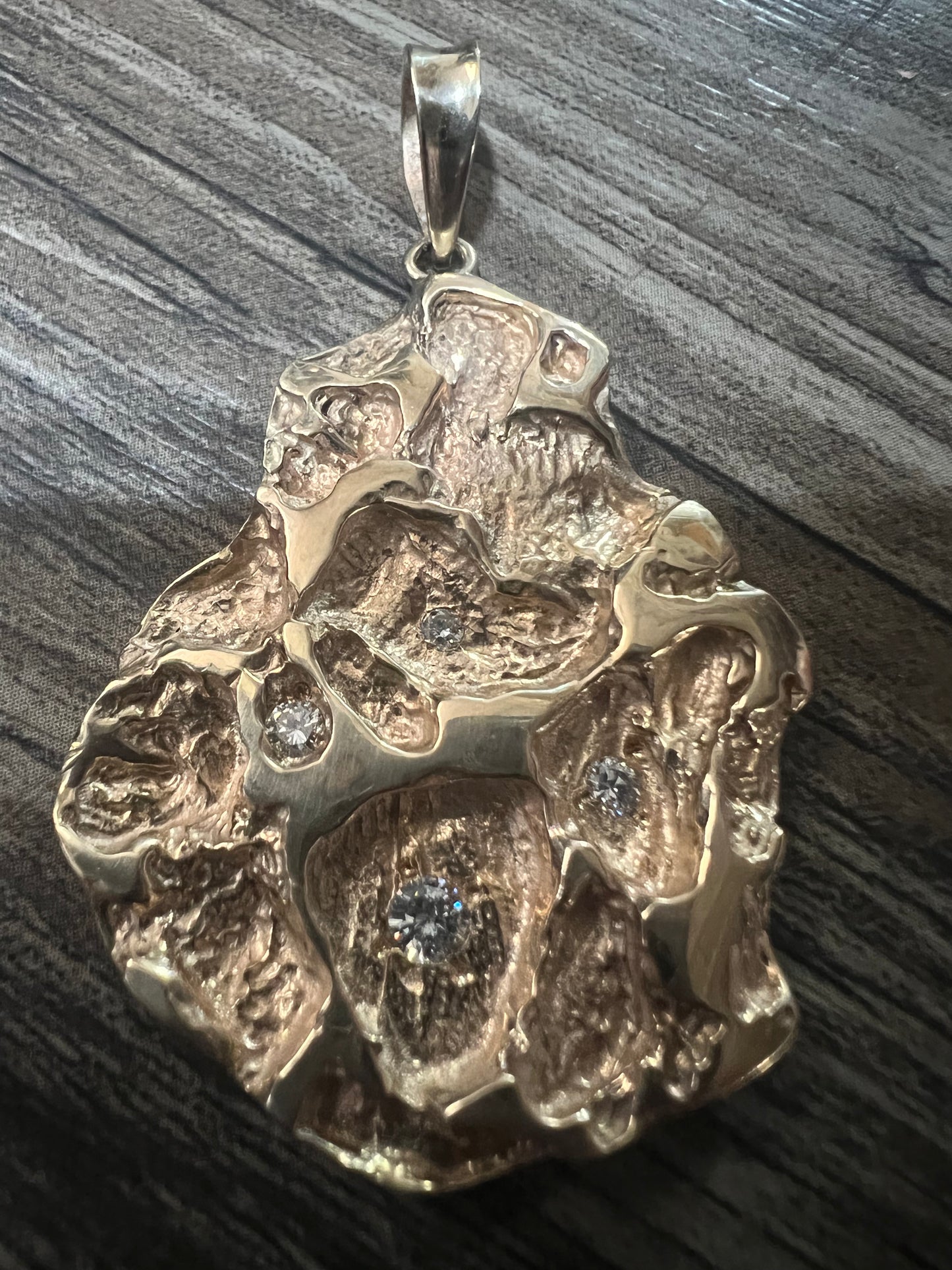 Custom 14k Natural VVS Diamond Encrusted Heavyweight Nugget Pendant