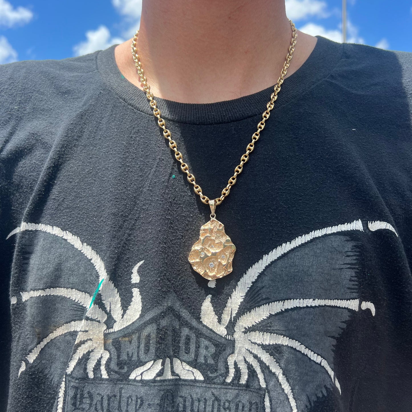 Custom 14k Natural VVS Diamond Encrusted Heavyweight Nugget Pendant