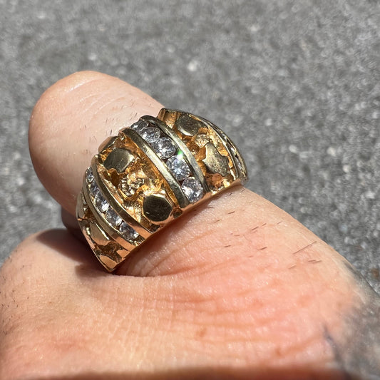 1980’s 14k 3 Row Channel Set Diamond (.50CTW) Nugget Ring (7.25)