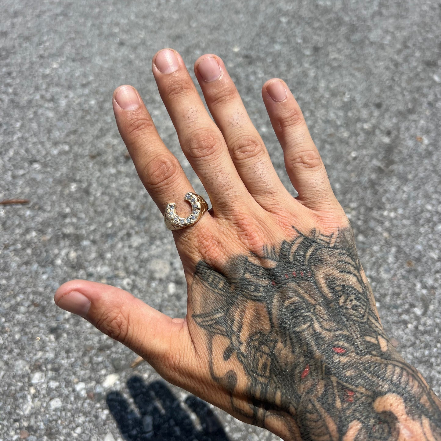 1970’s-80’s 14k Natural Diamond (.50ctw) Flooded Nugget Horseshoe Ring