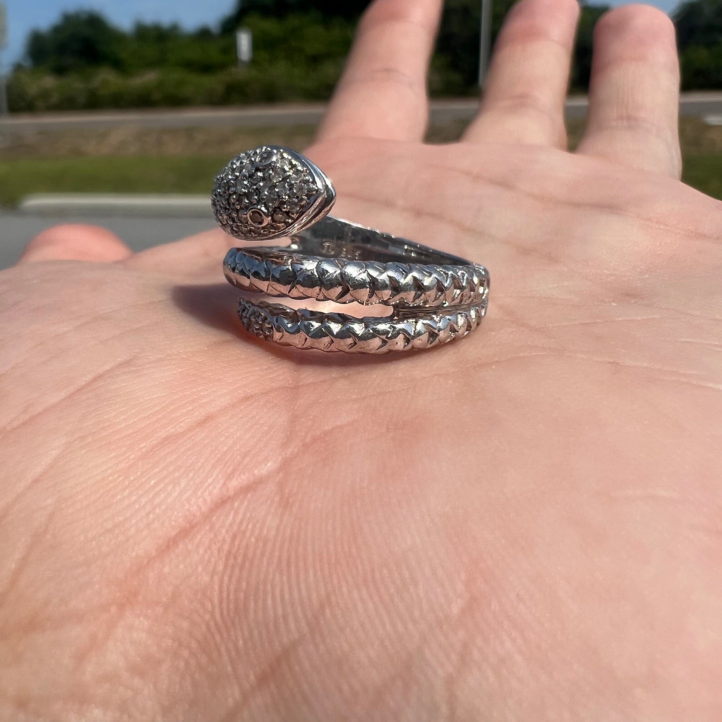 Sterling/.925 Natural Diamond Encrusted Snake Ring