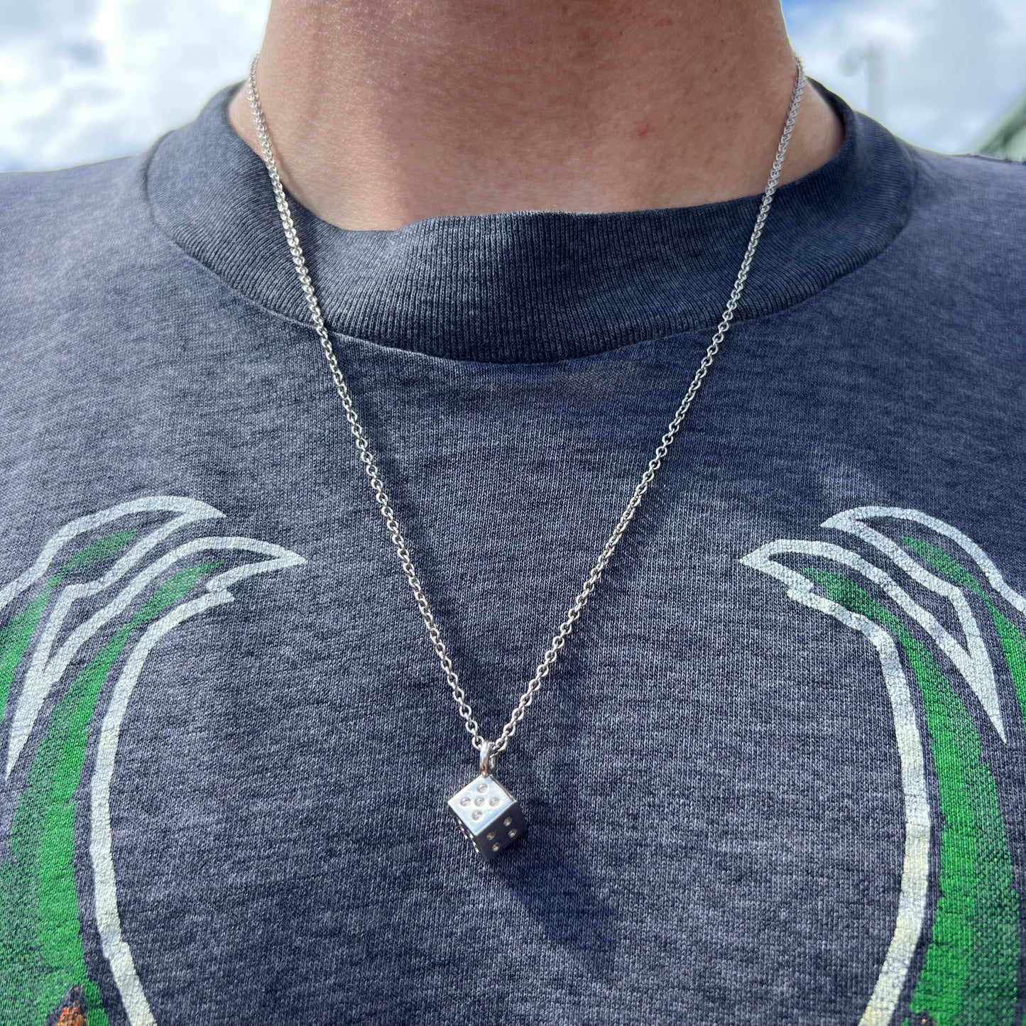 Solid Platinum Dice Pendant And Classic Link Chain By Menē