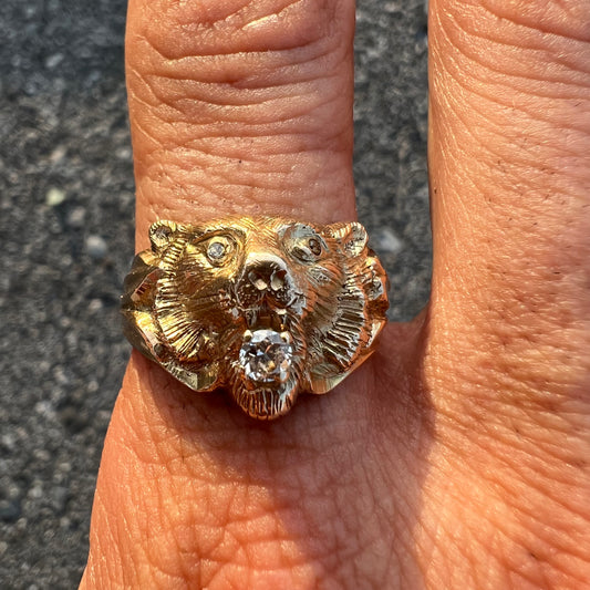 Vintage 14k Diamond Encrusted Tiger Ring