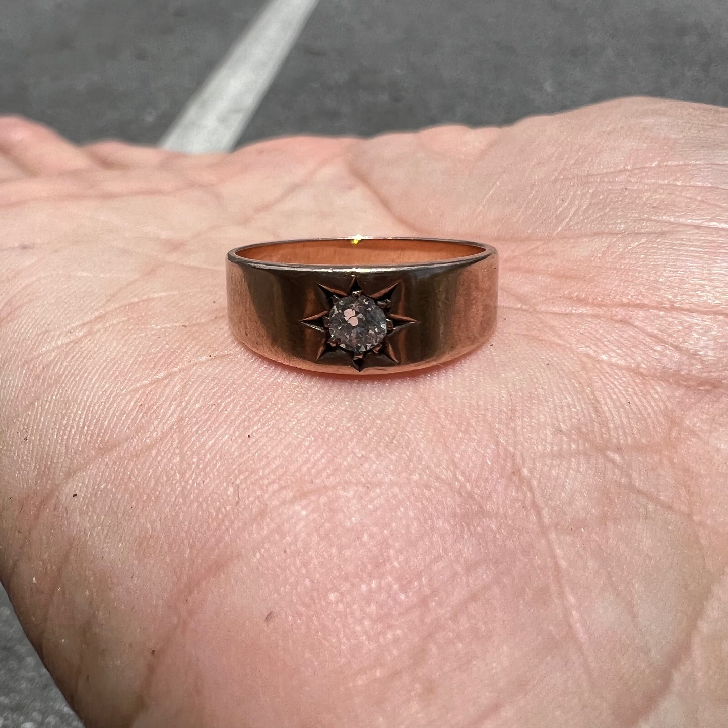 Victorian 14k Old Mine Cut Diamond Starburst Ring