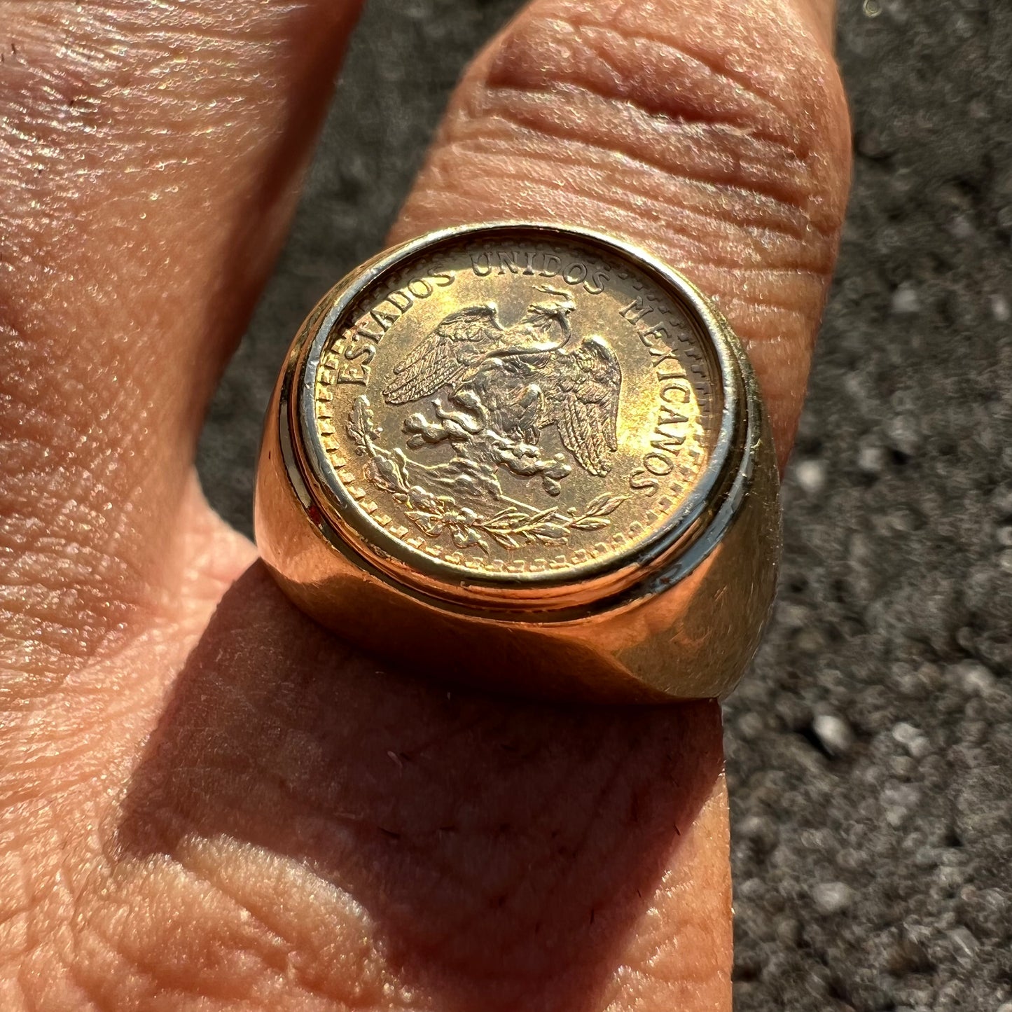1945 Mexican Dos Pesos Gold Coin Ring (8.5)