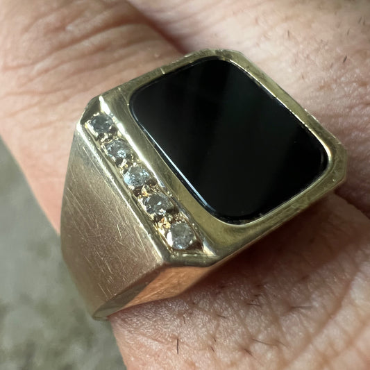 1980’s 14k Black Onyx/Natural Diamond Signet Ring (11.5)