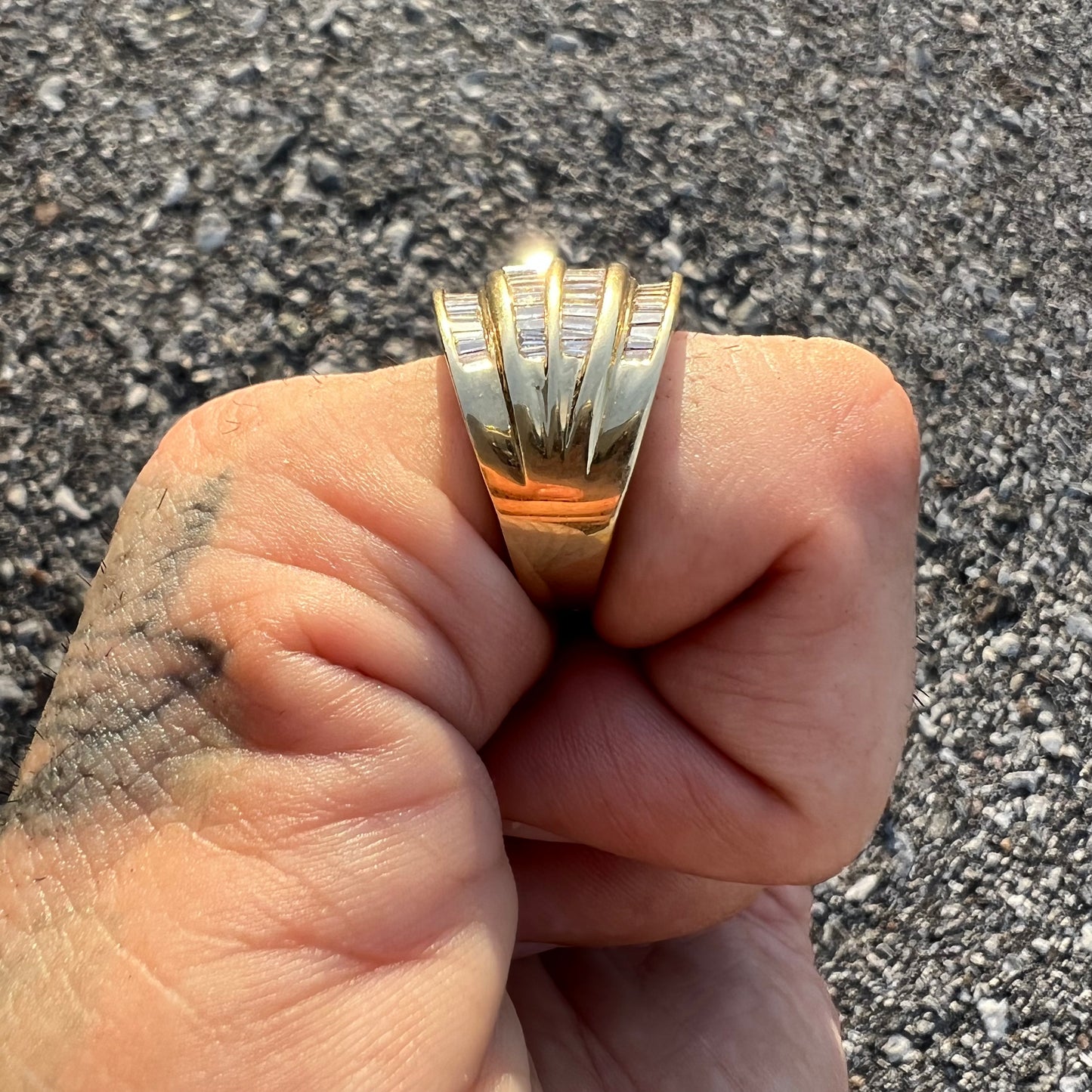 1970’s 14k Natural Baguette Diamond (3.5CTW) 4 Row Channel Set Ring