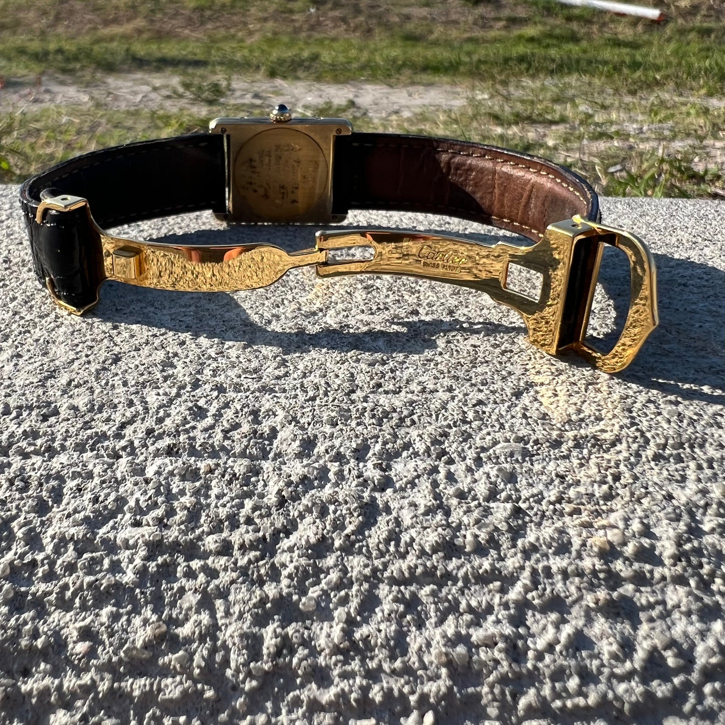 1990’s Cartier Tank Vermeil Watch With Alligator Deployment Strap