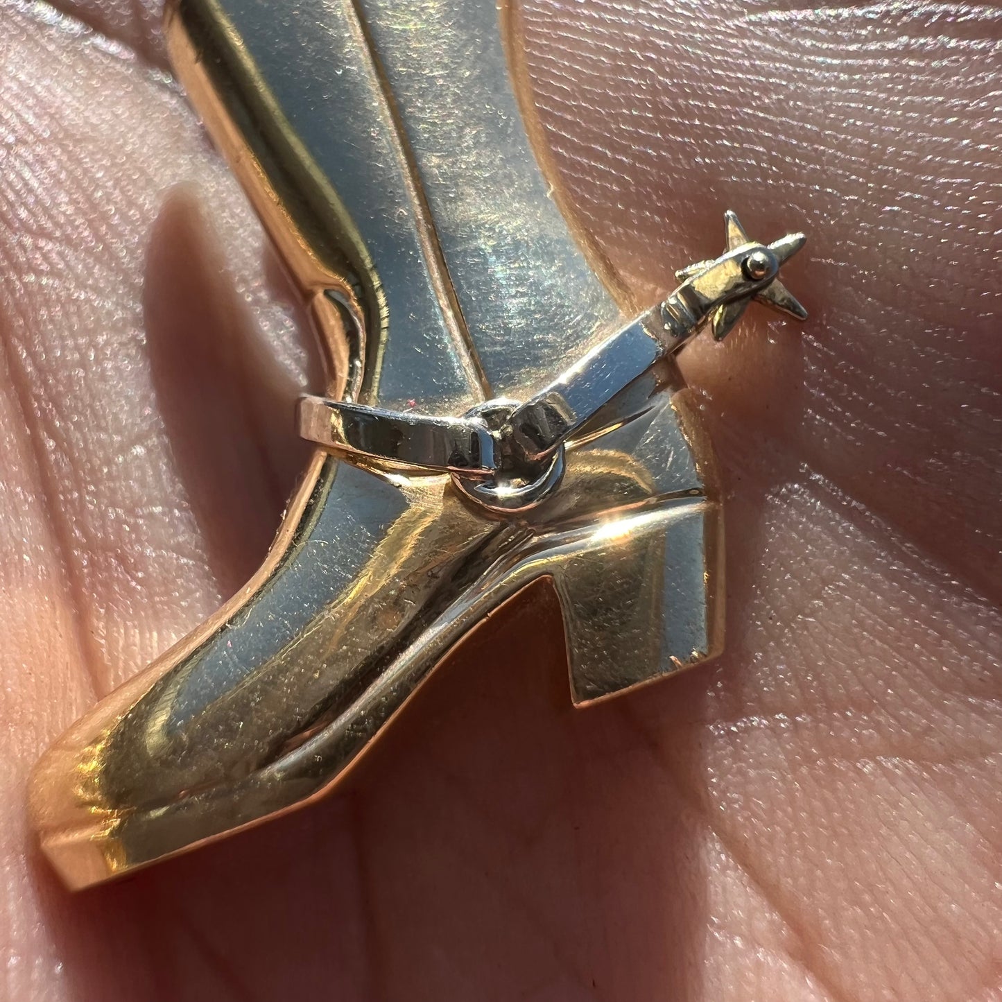 Custom 14k Cowboy Boot Spinning Spur Pendant