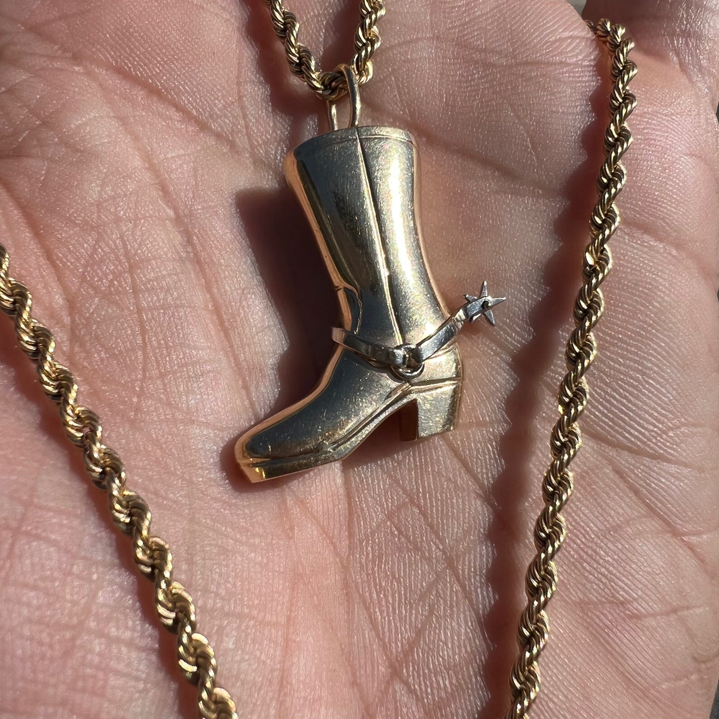 Custom 14k Cowboy Boot Spinning Spur Pendant