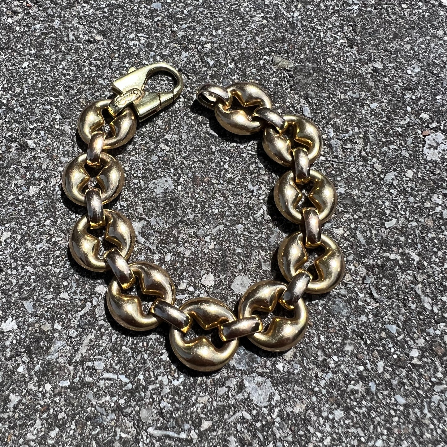 Vintage 14k UnoAerre Chunky Puffed Mariner Bracelet