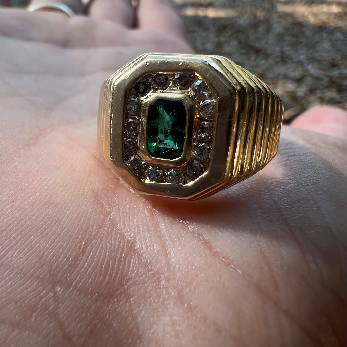 Vintage 14k Natural Emerald And Natural Diamond Ring (10.25)