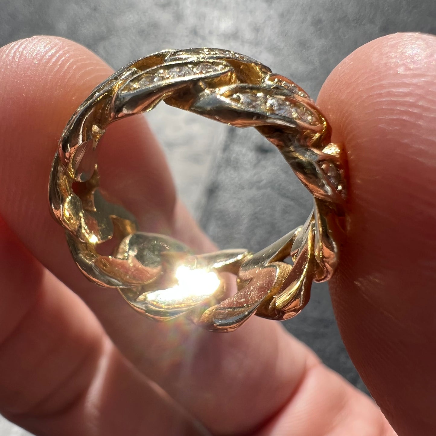 Custom Handmade 14k Natural Diamond Flooded Cuban Link Ring