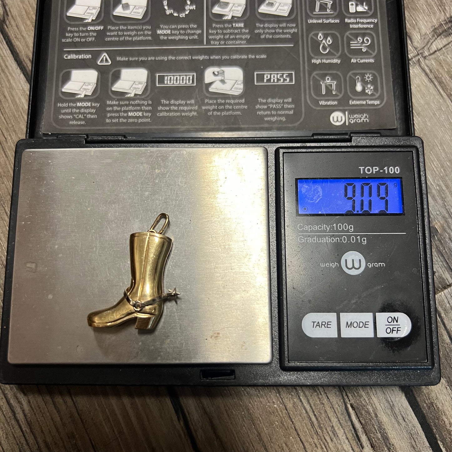 Custom 14k Cowboy Boot Spinning Spur Pendant