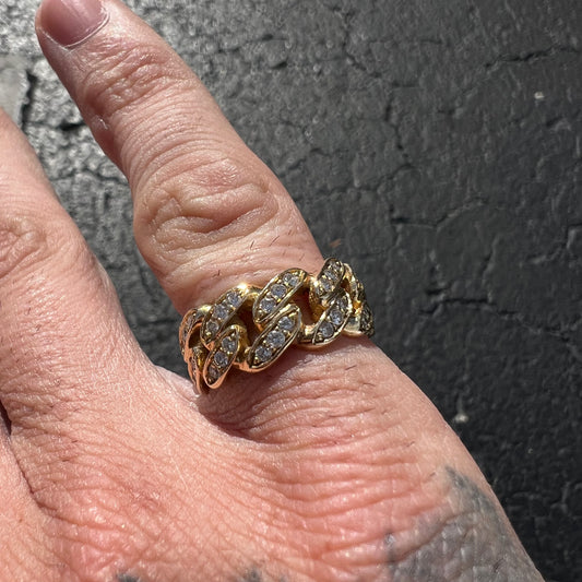 Custom Handmade 14k Natural Diamond Flooded Cuban Link Ring