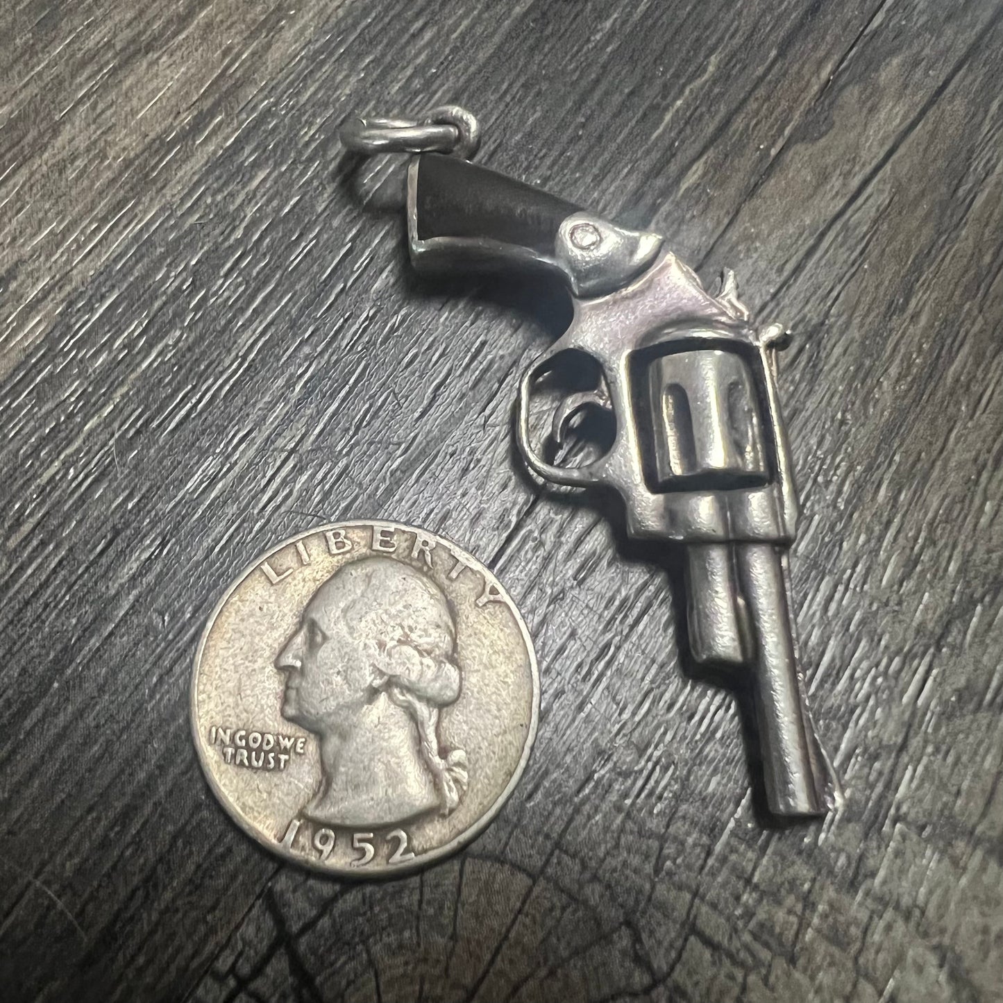 Custom Sterling/.925 Ebony Wood Inlaid Revolver Pendant And Necklace
