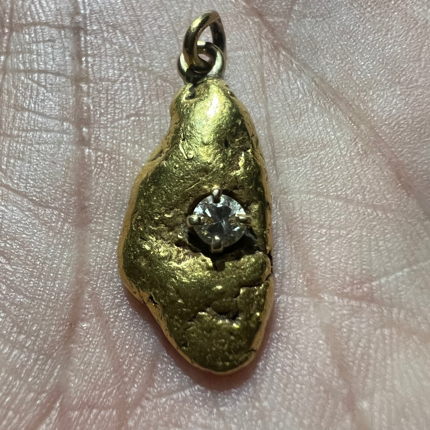 Old Raw California Gold Nugget Solitaire Diamond Pendant
