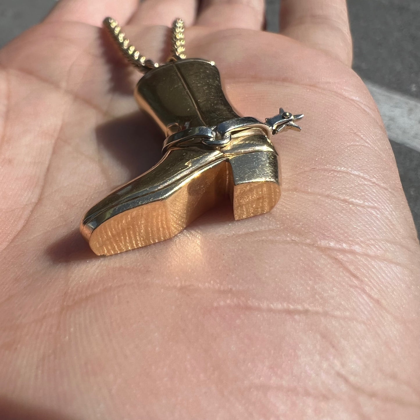 Custom 14k Cowboy Boot Spinning Spur Pendant