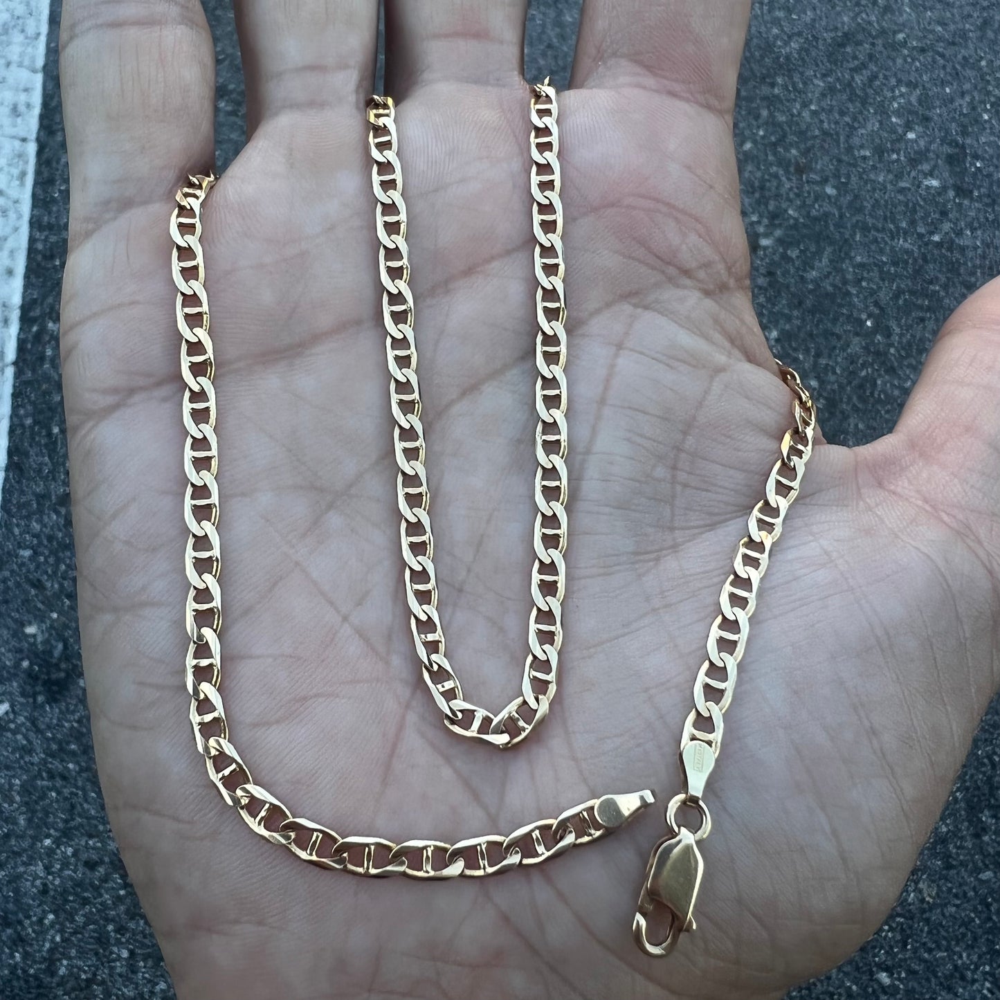 Vintage Solid 14k Beveled Mariner Link Necklace