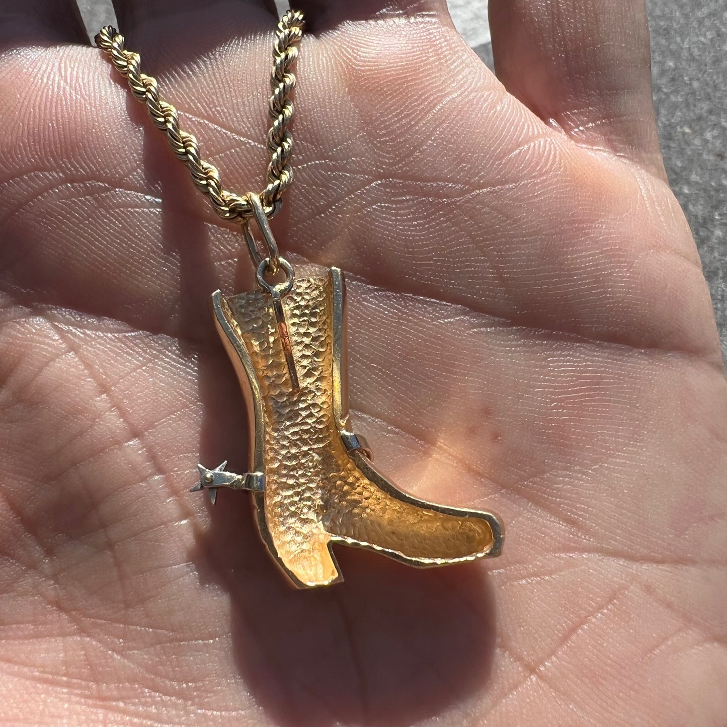 Custom 14k Cowboy Boot Spinning Spur Pendant