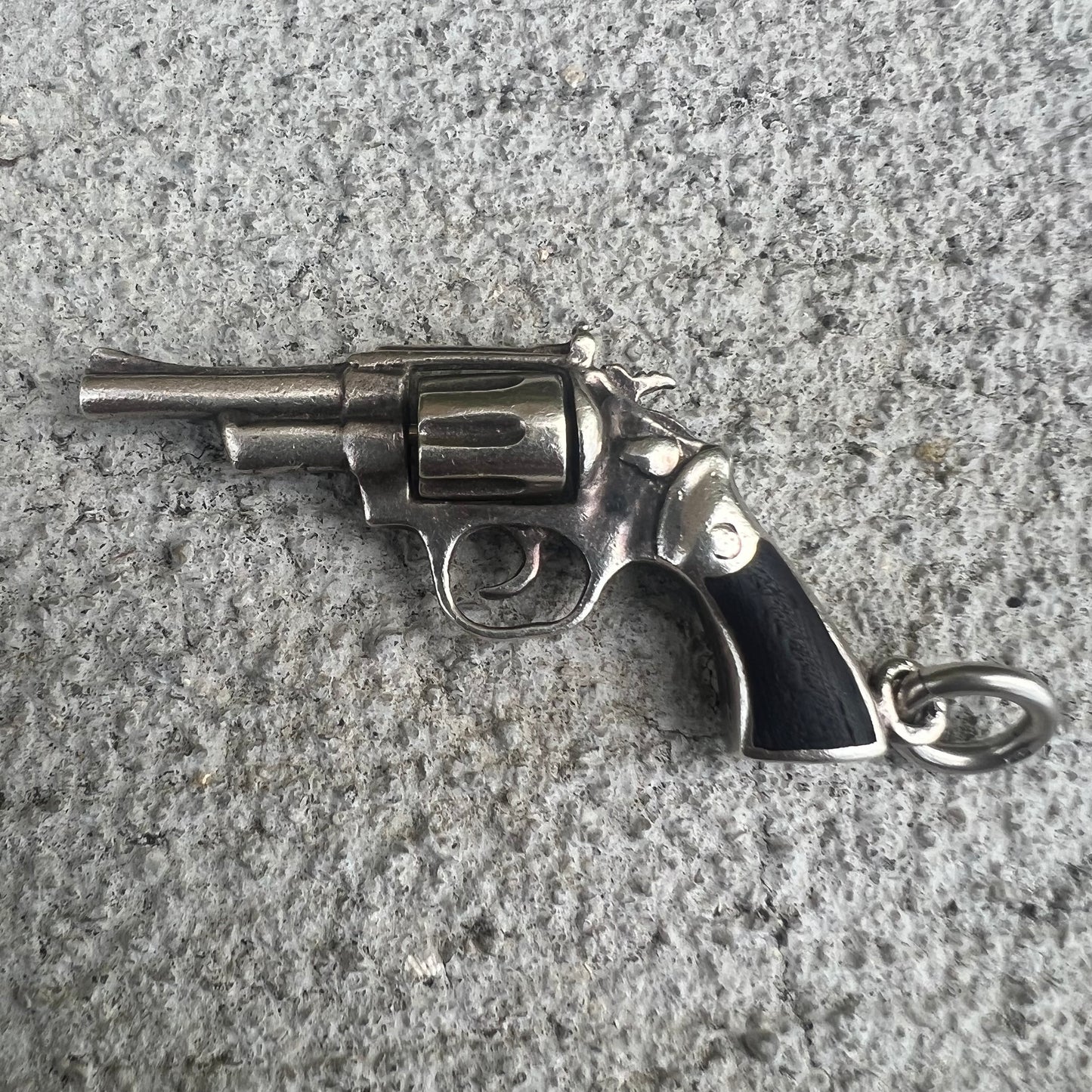 Custom Sterling/.925 Ebony Wood Inlaid Revolver Pendant And Necklace
