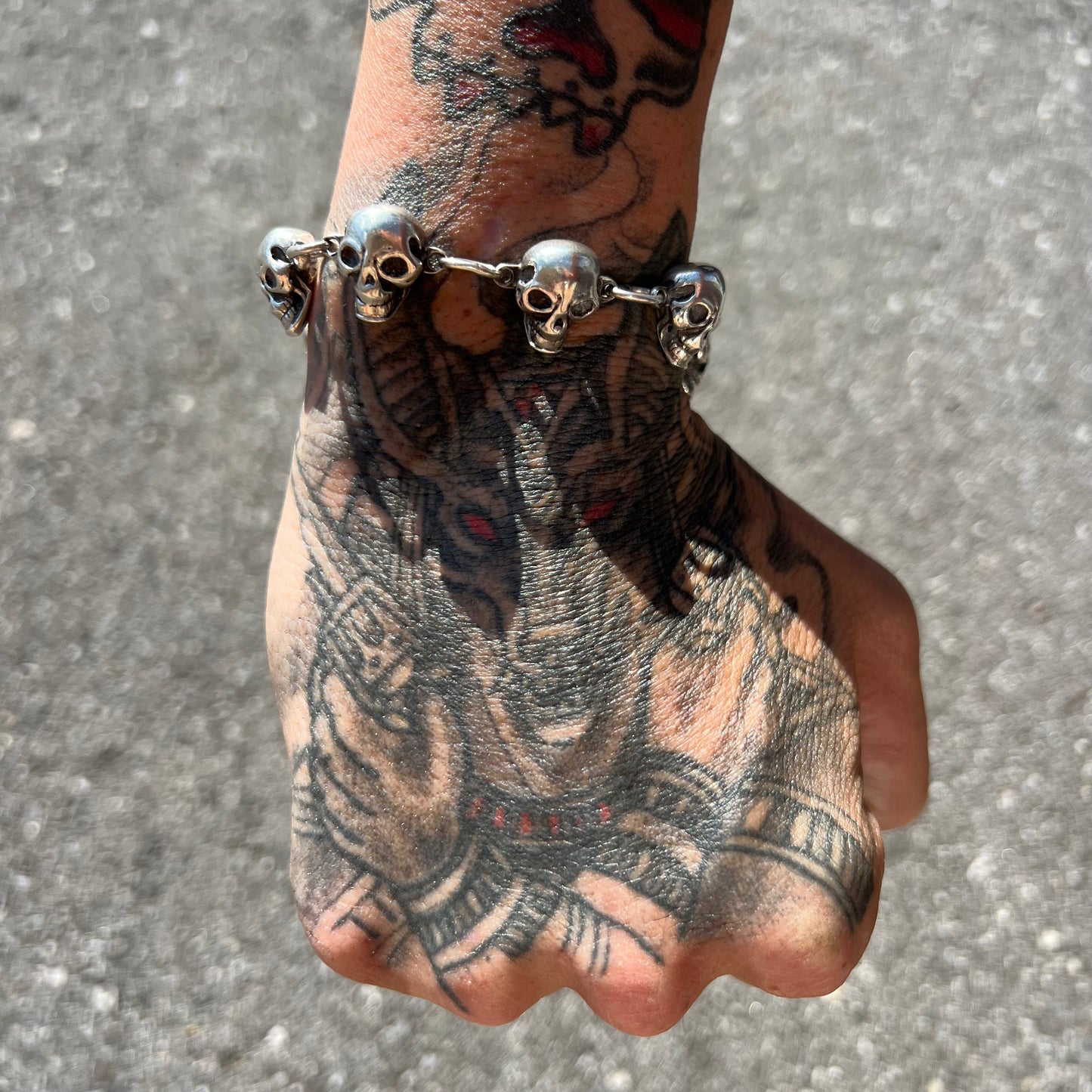 Vintage Heavy Sterling/.925 Handmade Skull Bracelet (8.5”)