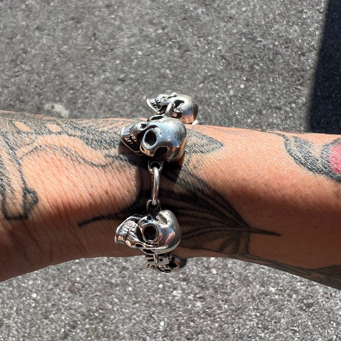 Vintage Heavy Sterling/.925 Handmade Skull Bracelet (8.5”)